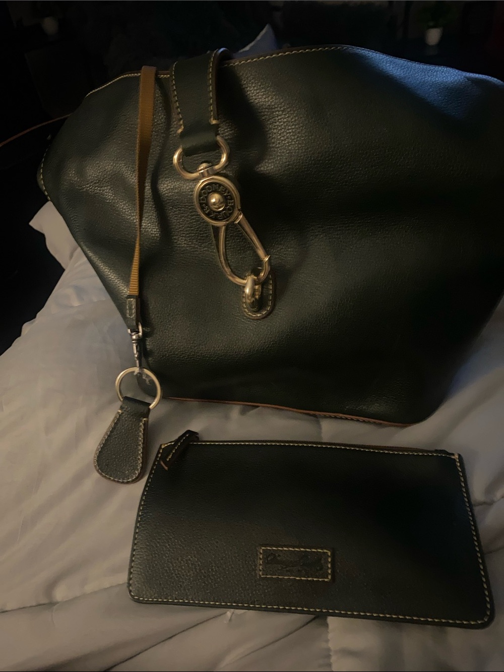 Dooney & Bourke Forest Green Pebble Leather Shoulder Bag with Wristlet